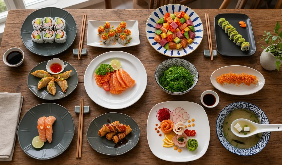A table of sushi favourites at Eating Sushi in Winnipeg